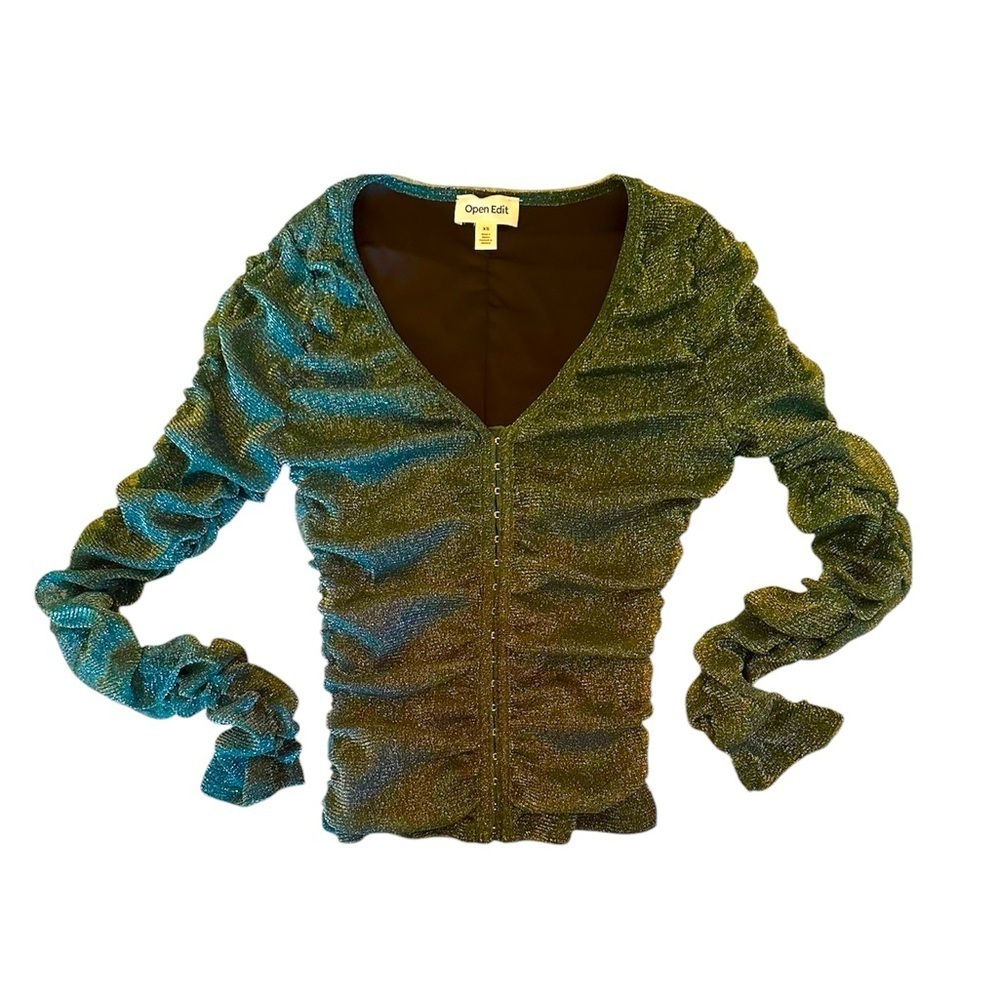 Like New Open Edit Ruched Date Top Green